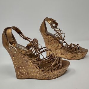 JLo bronze colored strappy wedge